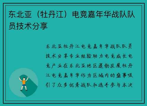 东北亚（牡丹江）电竞嘉年华战队队员技术分享