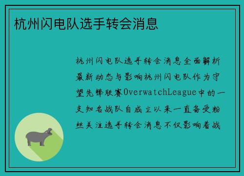 杭州闪电队选手转会消息